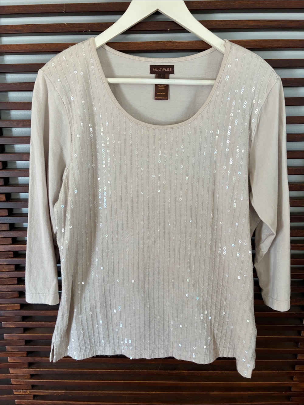 🎉NEW LISTING!🎉Multiples Cream Sequin Scoop Neck Long Top